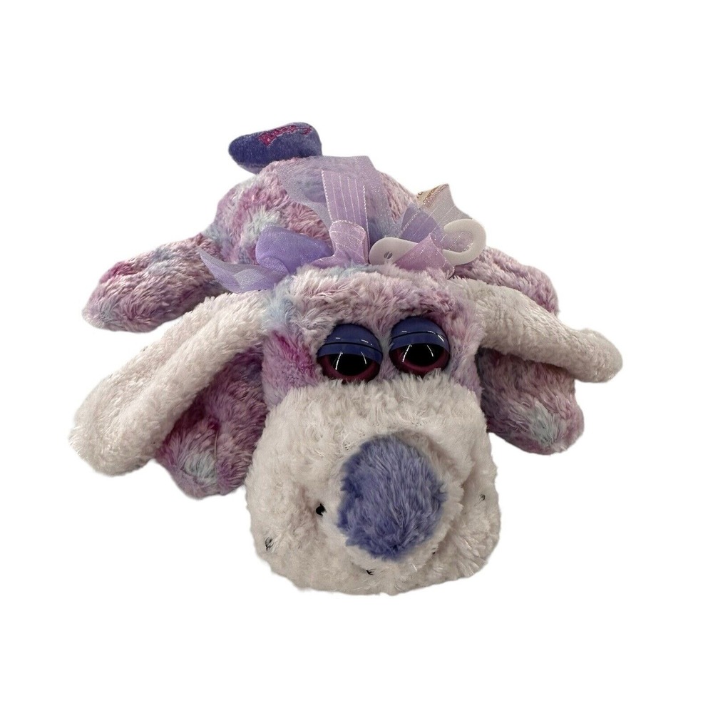 Purple White DanDee Collectors Choice Plush Dog‎ 10" Stuffed Animal Heart Ribbon